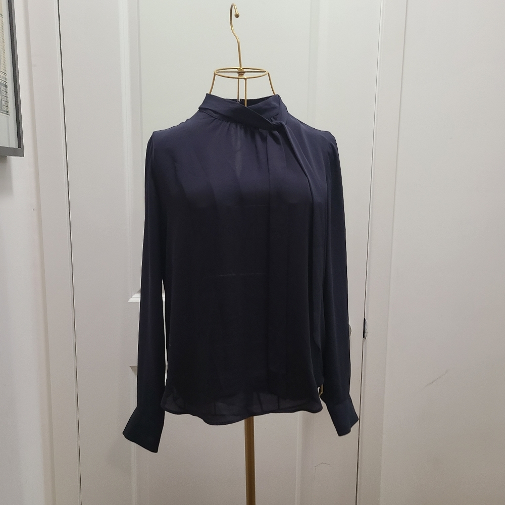 Ann Taylor Midnight Blue Bow Blouse